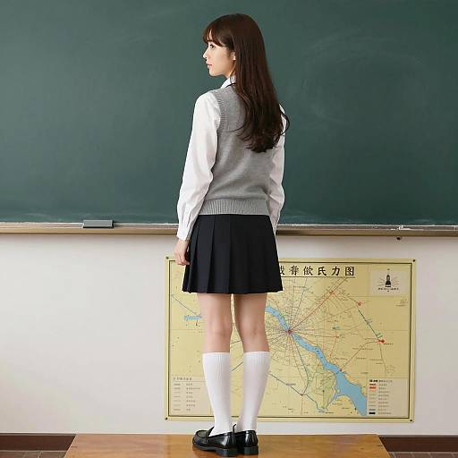 Young Japanese Woman by Chalkboard