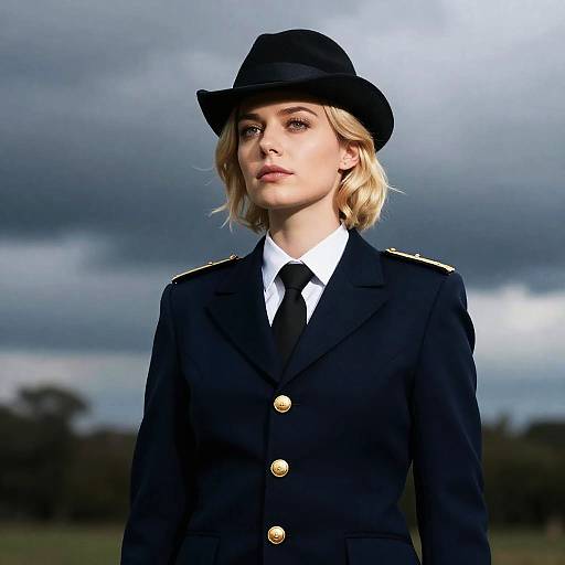 Serious Blonde in Military Attire