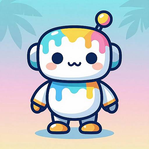 Whimsical Colorful Cute Robot Illustration