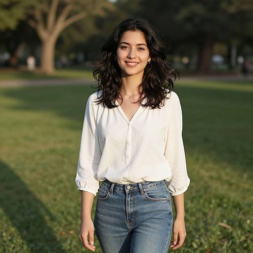 Young Woman in Sunlit Park