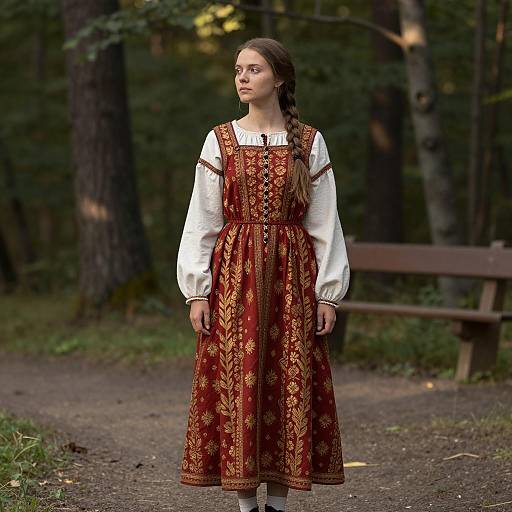 Medieval Russian Woman in Forest Light