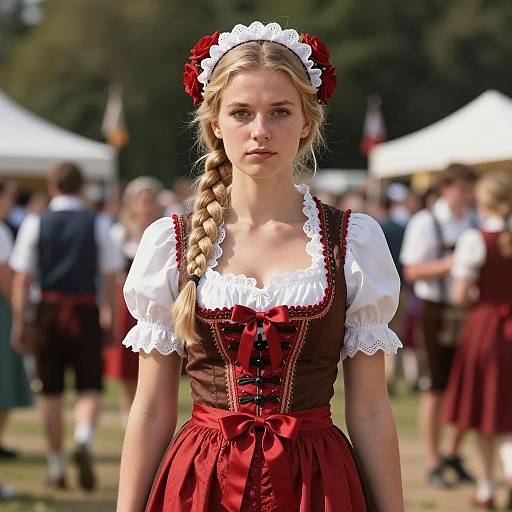 Young Woman in Traditional German Dirndl Dress
