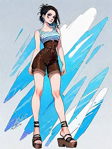 Stylish Woman in Striped Crop Top and Culottes