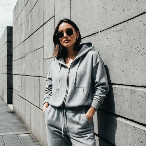 Woman in Gray Hoodie Posing by Concrete Wall