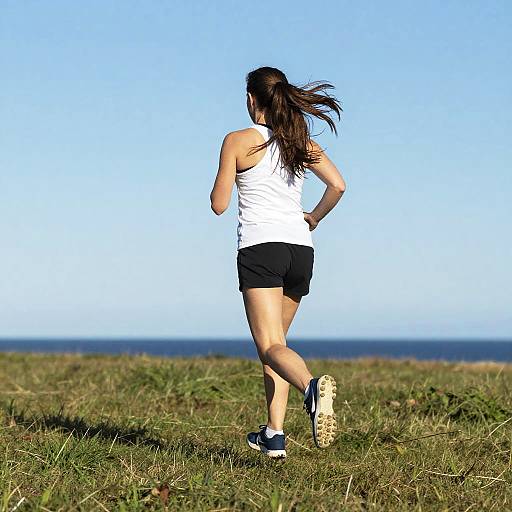 Woman Jogging on Sunny Grassy Field