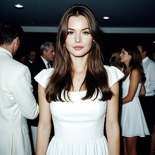 Young Woman in White Dress at Party
