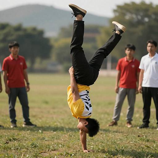 Dynamic Striking Scene in a Grassy Field