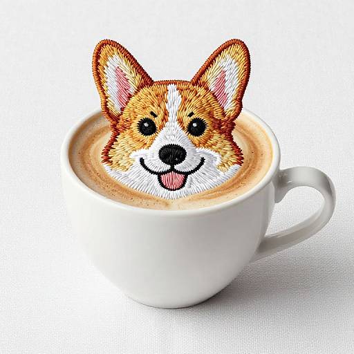 Corgi Foam Art Cappuccino Embroidery
