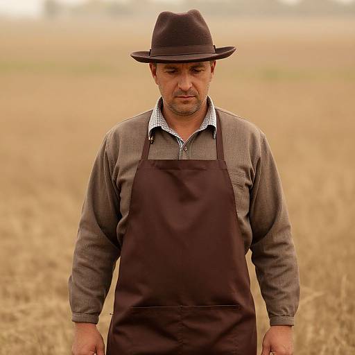 Man in Brown Plaid Shirt in Field