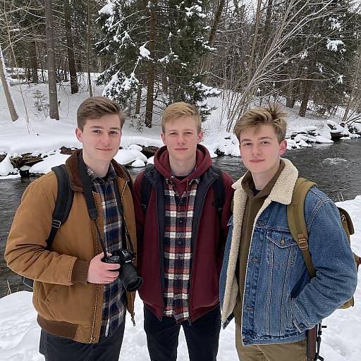 Winter Adventure: Smiling Men in the Snow