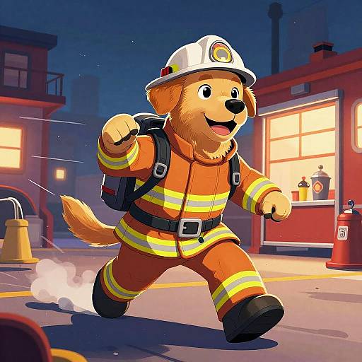 Playful Golden Retriever Firefighter Poster