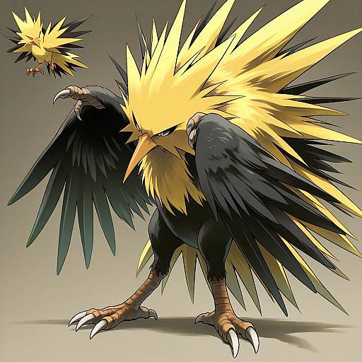 Illustration of Zapdos, pokemon in the style of Yudepii