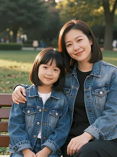 Mother and Daughter Park Bench Portrait