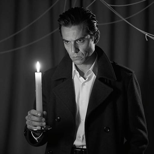 Mysterious Man with Candle in Shadows