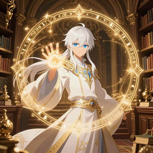 Anime Mage Casting Spell in Library