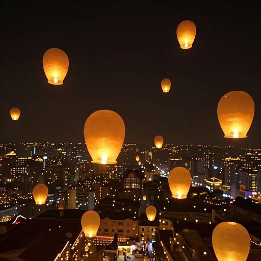 City of Floating Lanterns in Golden Sky