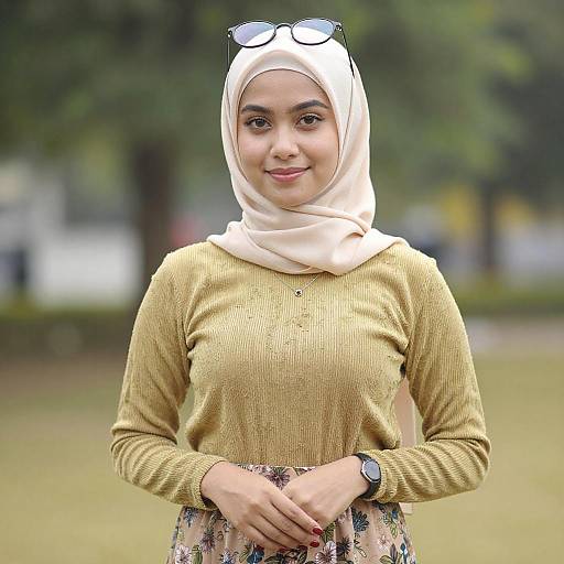 Young Woman in Beige Hijab Outdoors