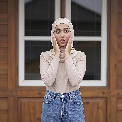 Young Woman in Beige Hijab Outdoors
