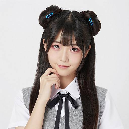 Portrait of Asian Woman with Twin Buns