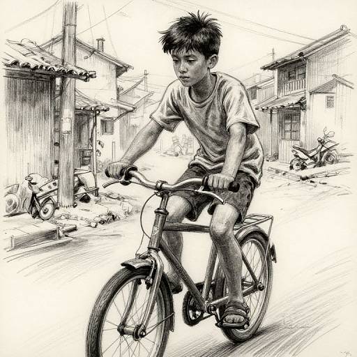 Neo-Traditional Charcoal Boy on Bicycle