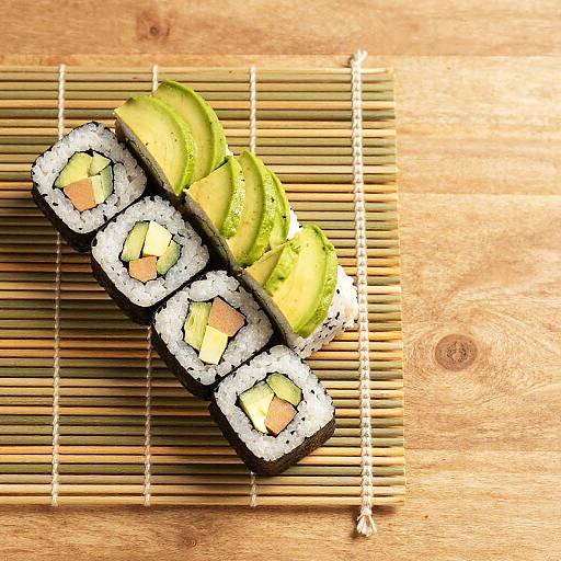 Top-Down Bamboo Sushi Rolls Photo