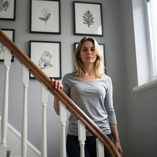 Blonde Woman Standing on Curved Staircase