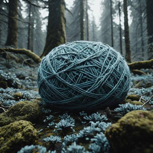 Blue Yarn Ball in Mystical Forest
