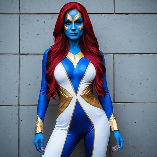 Cosplay Mystique with Blue Body Paint and White Jumpsuit