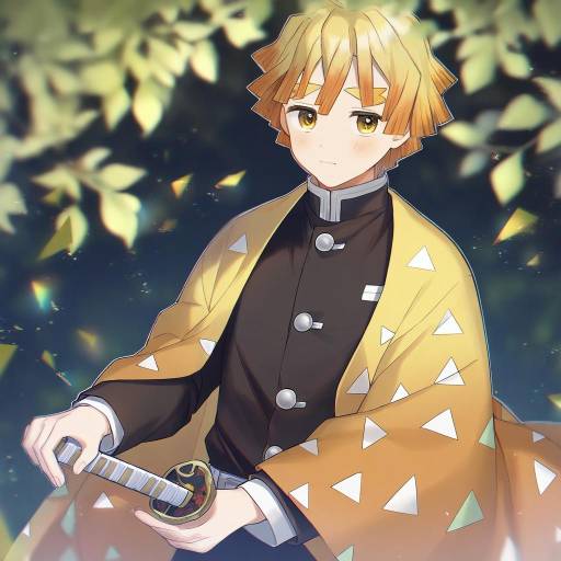 Illustration of Agatsuma zenitsu, kimetsu no yaiba in the style of Kiri futoshi