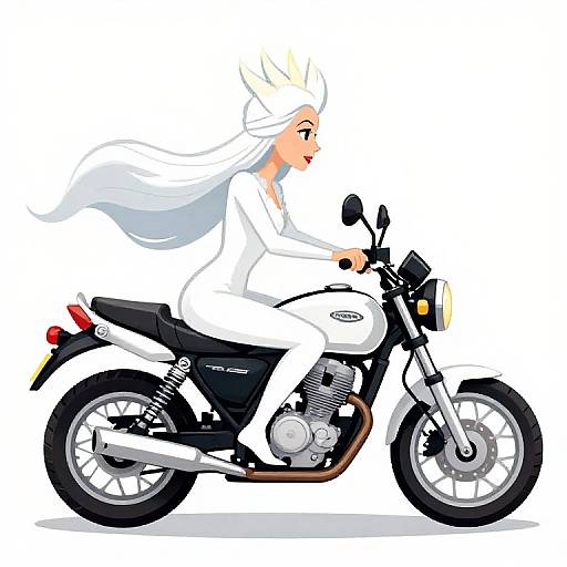 Cartoonish White Witch Motorbike Illustration