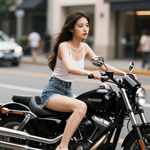 Photorealistic Asian Woman Riding Harley