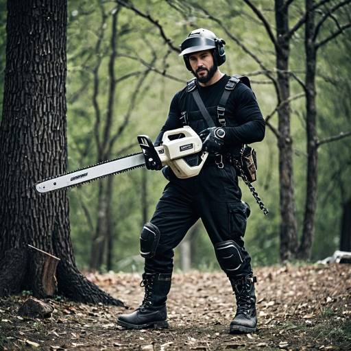 Man with Chainsaw in Forest