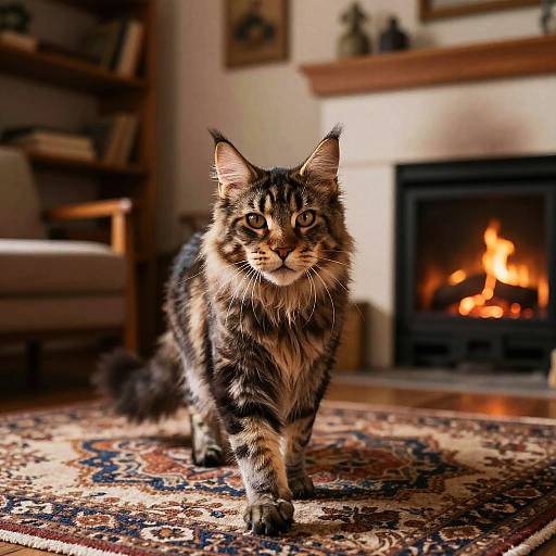 Confident Maine Coon in Cozy Rustic Room