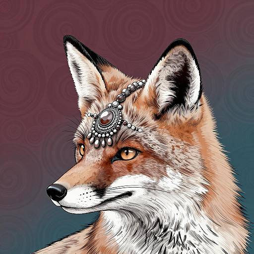 Ornate Fox Profile with Decorative Headgear