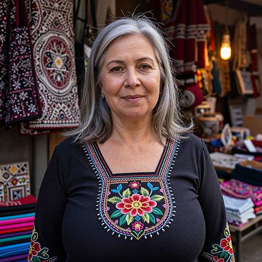 Kind Mature Woman in Traditional Market