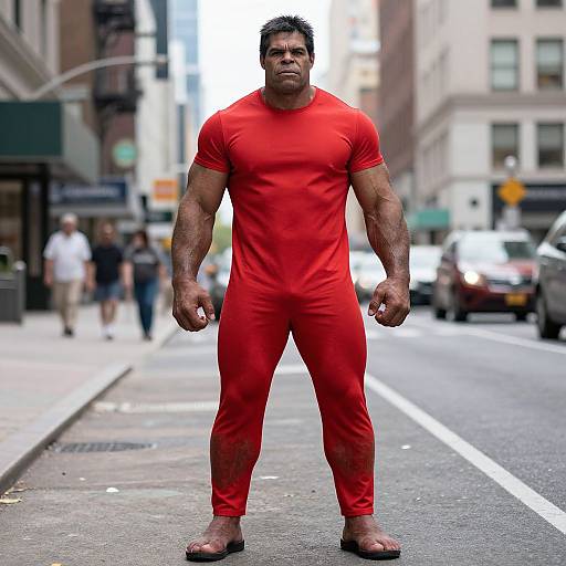 Red Hulk Costume on City Street