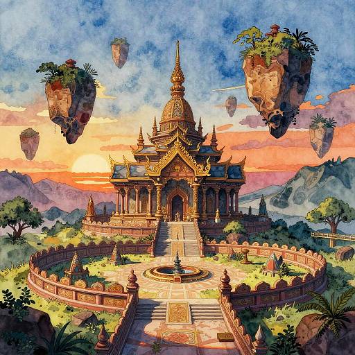 Mystical Floating Temple Tattoo Art