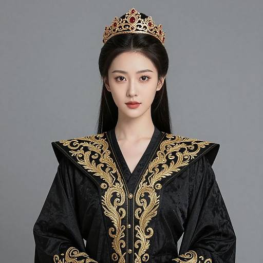 Regal Female in Embroidered Black Robe