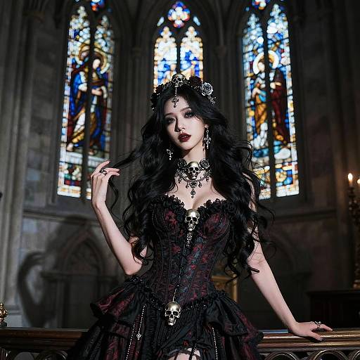 Gothic Woman in Victorian Cathedral
