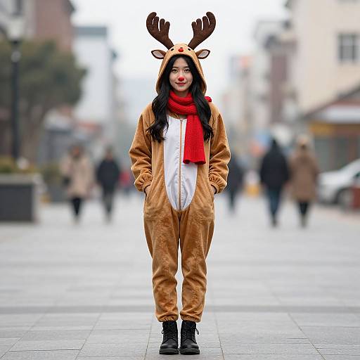 Woman in Reindeer Christmas Costume