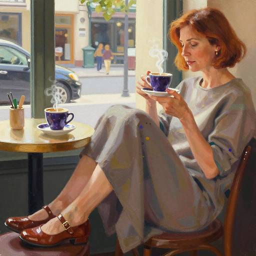Sunlit Café: Woman in Mary Janes
