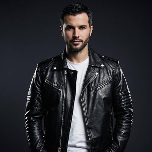 Masculine Man in Black Leather Jacket