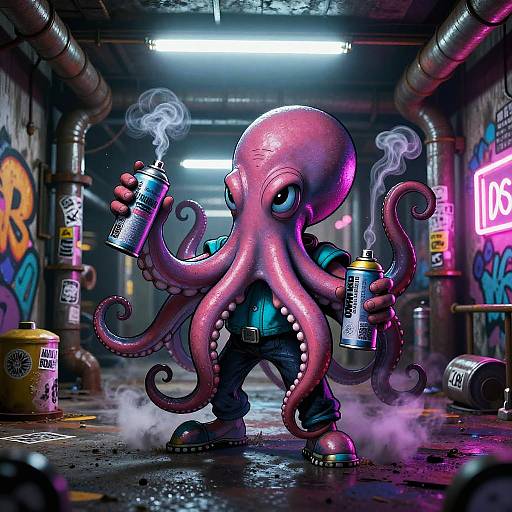 Gritty Octopus Street Artist Illustration