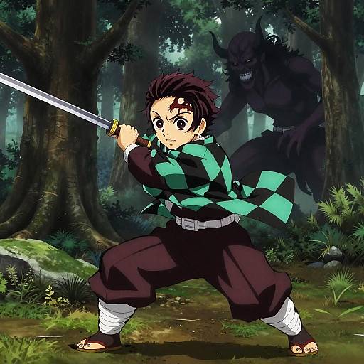 Demon Slayer Forest Battle Scene