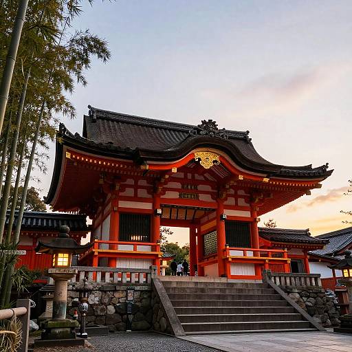 Sunset Japanese Temple with Bamboo
