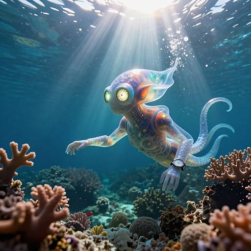 Surreal Underwater Creature with Watch