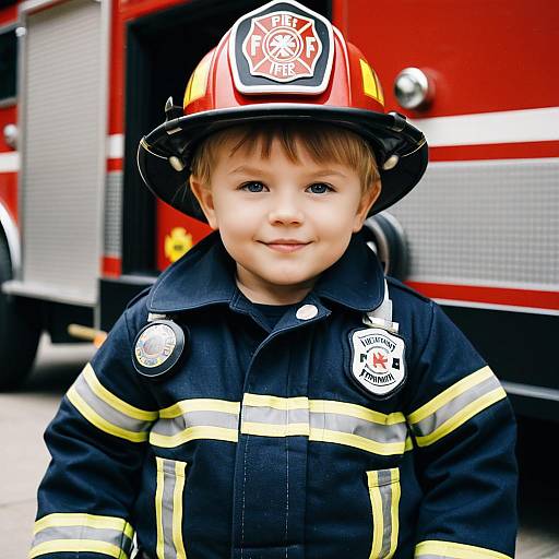 Toddler in Fireman Costume Close-Up