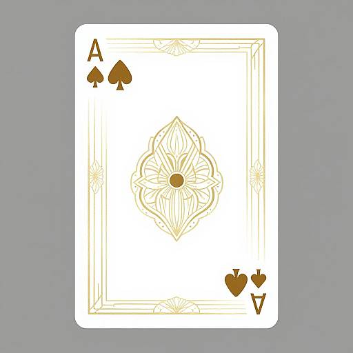 Digital illustration of an Ace of Spades playing card with gold floral design and spade symbols in top left and bottom right corners, on a white background