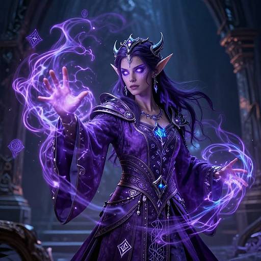 Purple Elf Mage Casting Spell