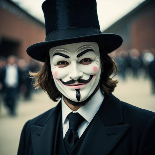 Man in Guy Fawkes Mask and Top Hat